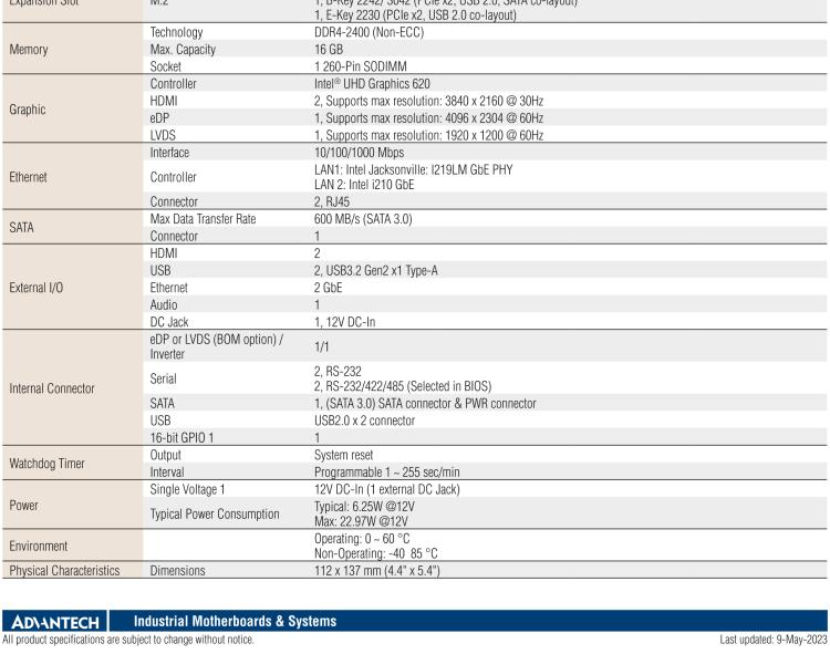 研華AIMB-U233 板載Intel 第8代 U系列 Core i3/i5/i7 處理器。低功耗高性能，無(wú)風(fēng)扇設(shè)計(jì)。