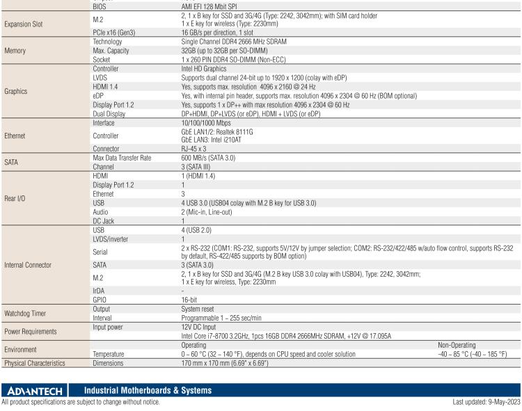 研華AIMB-286EF 適配Intel 第8/9代 Core i 處理器，搭載Intel H310芯片組。擁有1個PCIe x16插槽。超薄設計，接口豐富，是高端應用中的高性價比方案。