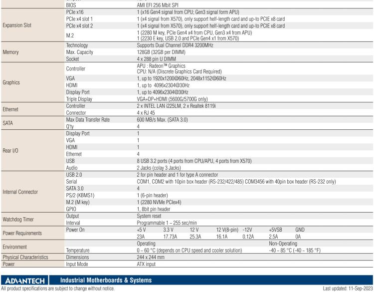 研華AIMB-522 適配AMD Ryzen? AM4 5000系列處理器，搭載X570芯片組。具有豐富接口，雙千兆網(wǎng)口和雙2.5GbE網(wǎng)口設計，用于自動化和人工智能圖像處理等高端行業(yè)。