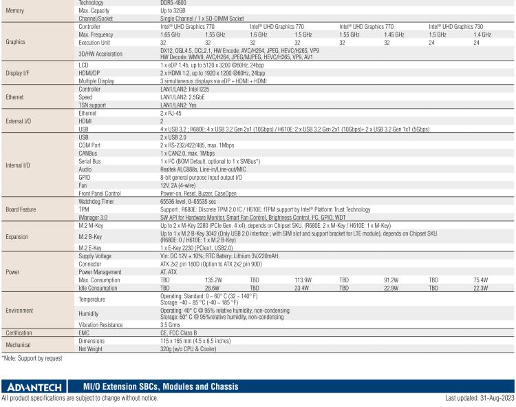 研華MIO-4370 基于第12代Intel Core處理器（Alder Lake-S系列，LGA1700 socket CPU）， 4" EPIC 單板電腦