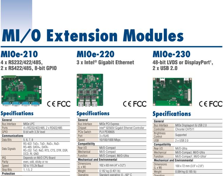 研華MIOE-110 2 x RS-232, 2 x RS-232/422/485 (帶5V/12V電源及隔離), 2USB 2.0，兼容2.5寸MIO單板