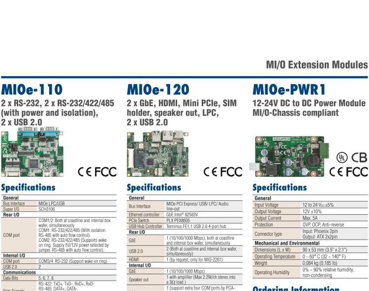 研華MIOE-110 2 x RS-232, 2 x RS-232/422/485 (帶5V/12V電源及隔離), 2USB 2.0，兼容2.5寸MIO單板