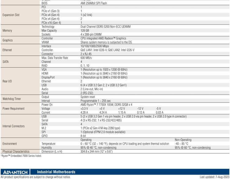 研華AIMB-723 LGA1718 AMD Ryzen? 7000 ATX Motherboard with DP/HDMI/VGA, DDR5, USB 3.2, M.2