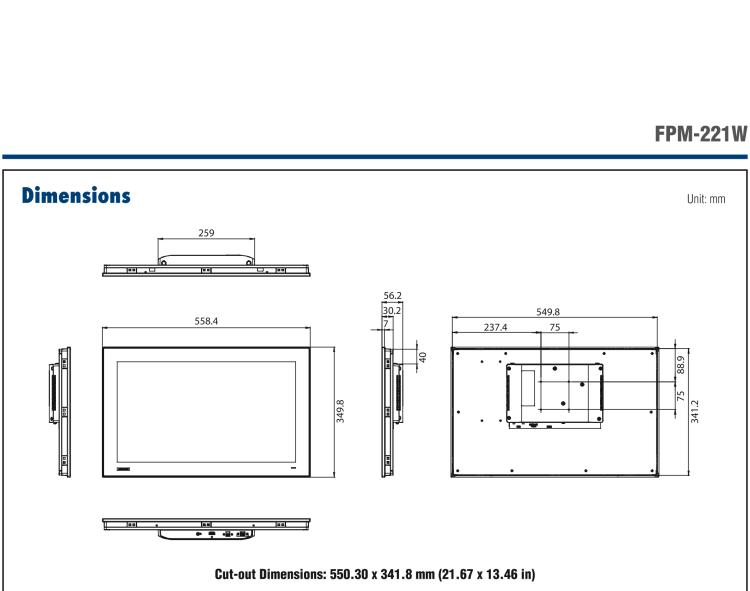 研華FPM-221W 21.5寸Full HD工業(yè)顯示器，支持多點(diǎn)觸控，支持HDMI端口