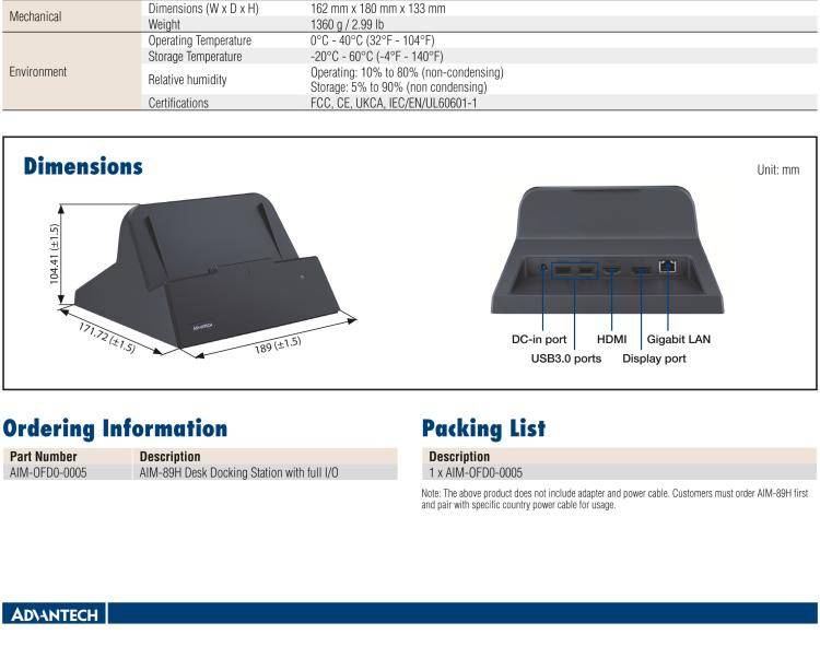 研華AIM-89H 13.3" Medical-Grade Tablet with Intel? Core? i5 processor