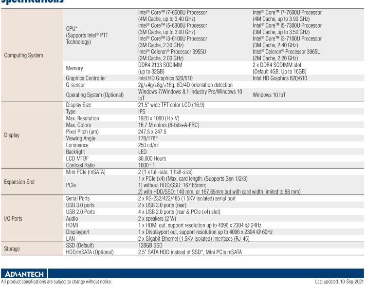 研華POC-WP213 21.5寸寬屏醫(yī)用一體機（內(nèi)建適配器）