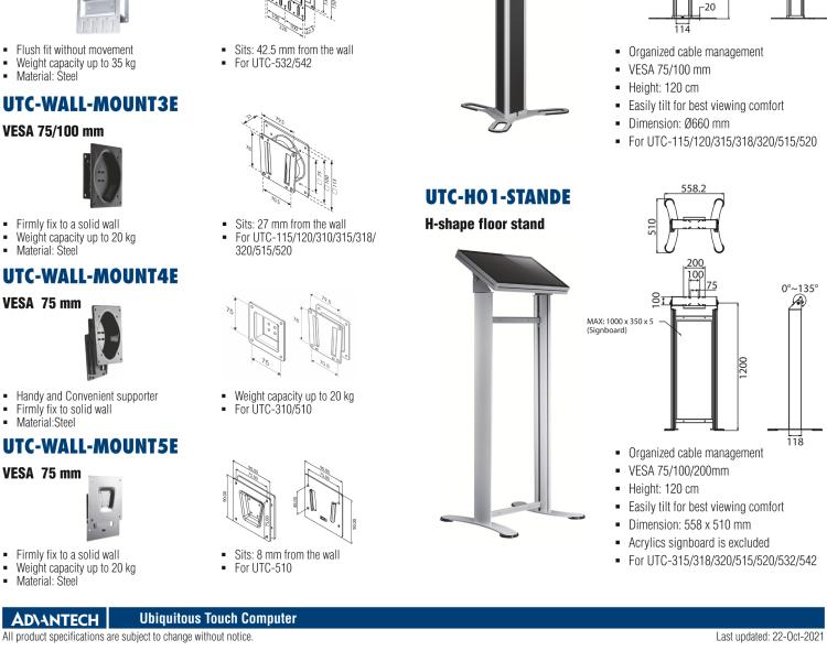 研華UTC-WALL-MOUNT5E Fixed Wall Mount Kit for UTC Series All-in-One Touch Computer (VESA 75mm)