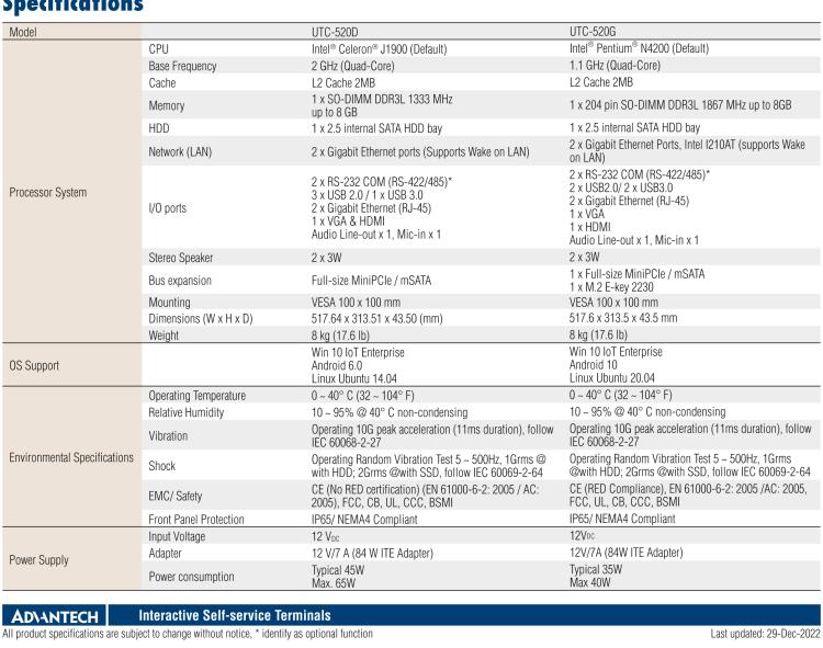 研華UTC-520D 21.5" 多功能觸控一體機，內置AMD?G系列T40E，可附接豐富的外圍設備