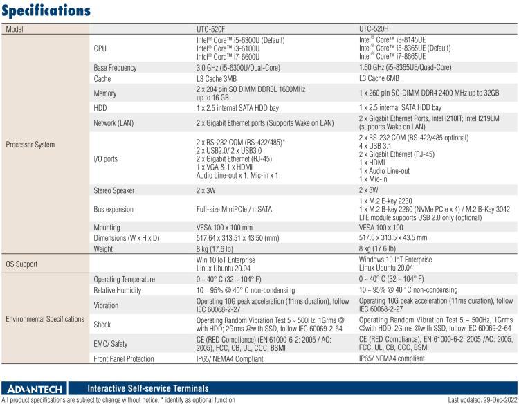 研華UTC-520F 21.5" 多功能觸控一體機，內置Intel? Skylake Core? i5-6300U處理器