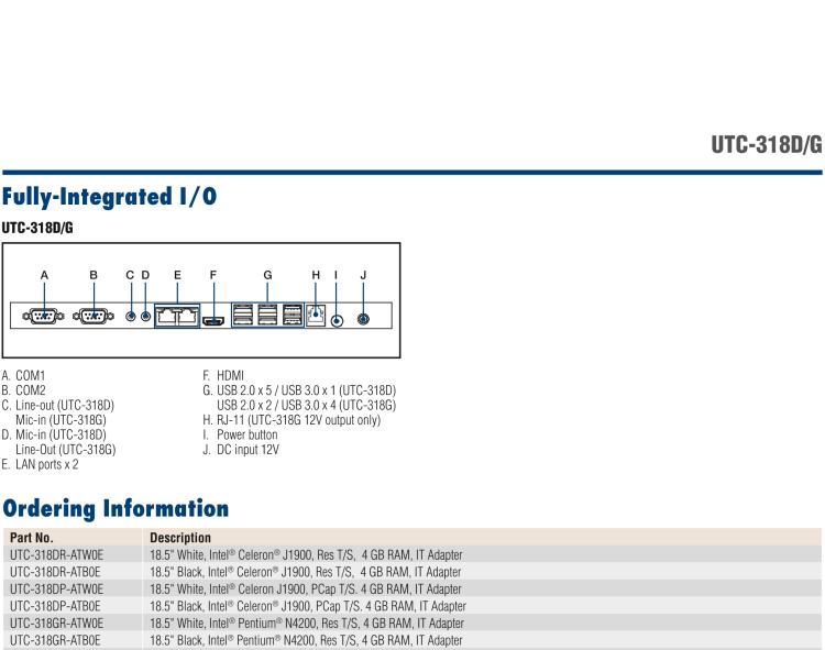 研華UTC-318D 18.5" 多功能觸控一體機，內(nèi)置Intel? BayTrail J1900