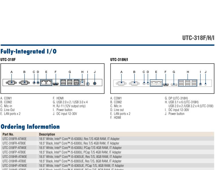 研華UTC-318H 18.5" 多功能觸控一體機，內(nèi)置 Intel? Core? i5-8365UE / Core? i3-8145UE