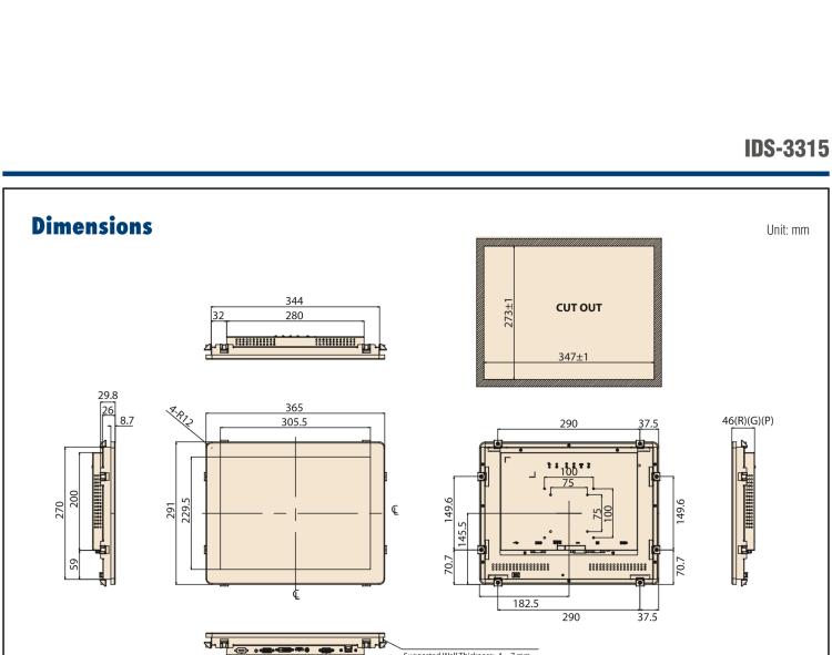 研華IDS-3315 15" 1024 x 768, VGA/DVI/HDMI 接口，采用 IP65 前面板的顯示器