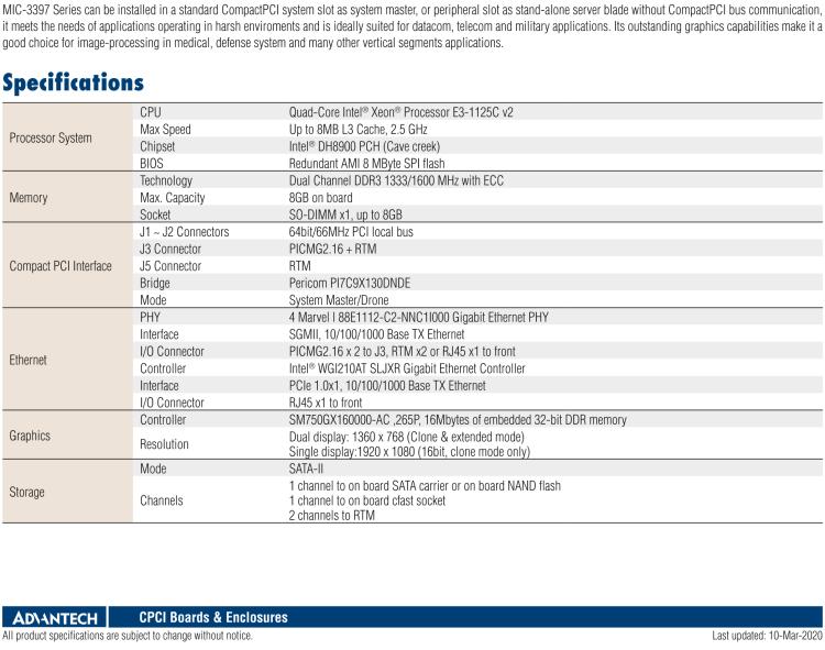 研華MIC-3397 基于四核Intel?Xeon?處理器E3和雙核Intel?Pentium?處理器6U CompactPCI刀片計(jì)算機(jī)