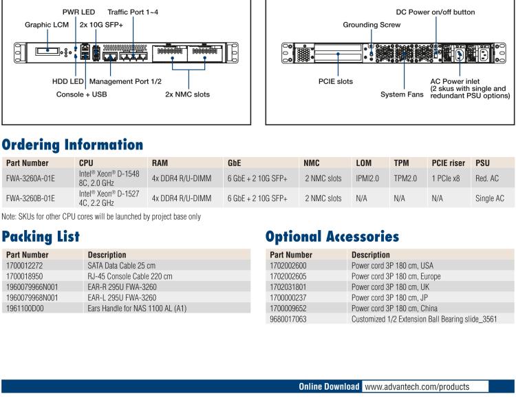 研華FWA-3260 基于Intel? Broadwell XeonTM D-1500系列處理器 1U機架式網(wǎng)絡應用平臺