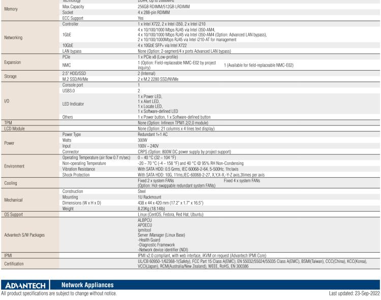 研華FWA-3050 基于Intel?Xeon D-2100系列處理器，用于uCPE和下一代防火墻的遠(yuǎn)程可管理1U網(wǎng)絡(luò)應(yīng)用平臺(tái)