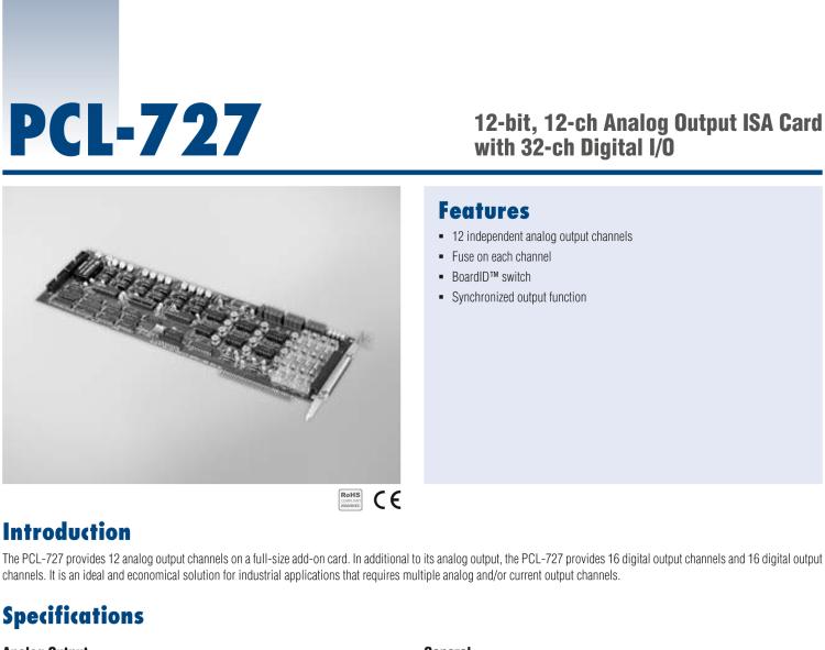 研華PCL-727 12位、12通道帶32數(shù)字I/O通道的模擬輸出ISA卡