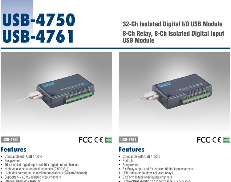 研華USB-4750 32通道隔離保護的數(shù)字I/O USB模塊