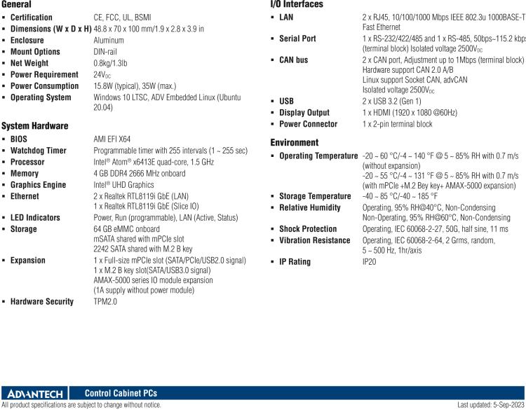 研華AMAX-5570 超微型控制平臺(tái)，采用Intel Atom處理器、64GB eMMC、2 個(gè)以太網(wǎng)口、2 個(gè) USB、2 個(gè) CAN、2 個(gè) COM 和插片 IO 擴(kuò)展