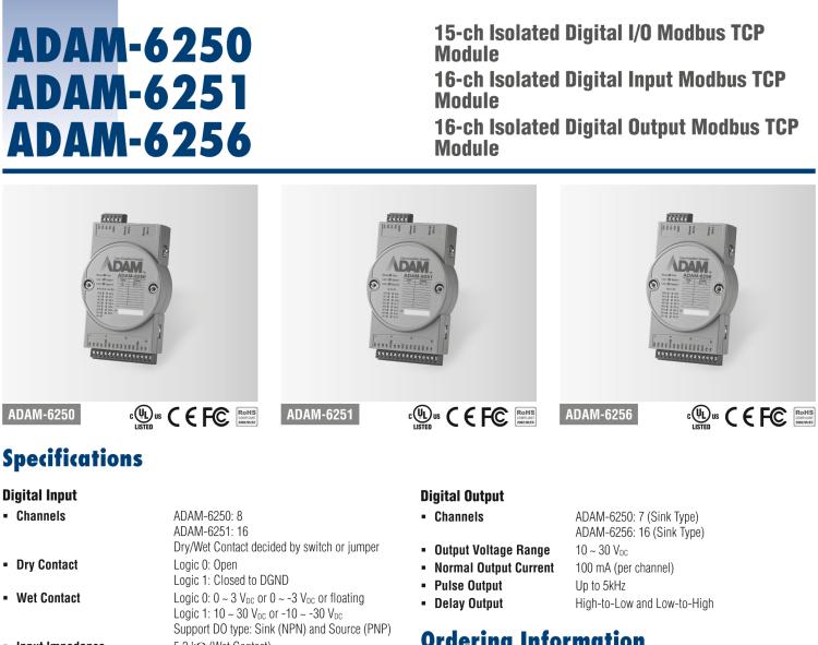 研華ADAM-6250 支持Modbus TCP的15路隔離數(shù)字量I/O模塊