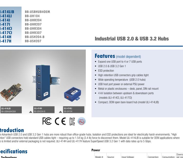 研華BB-USBHUB4OEM ULI-414LIB-工業(yè)USB 2.0集線器，4端口，高穩(wěn)固力連接器