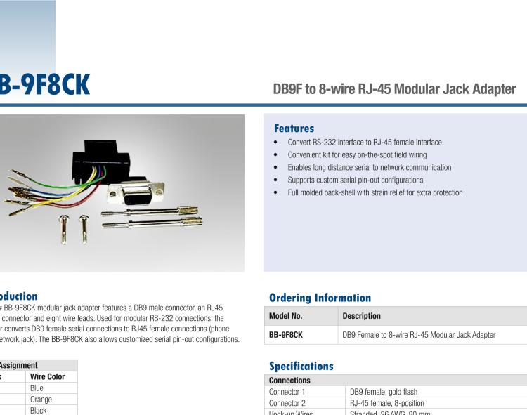 研華BB-9F8CK Serial Port Adapter, DB9 F to RJ-45