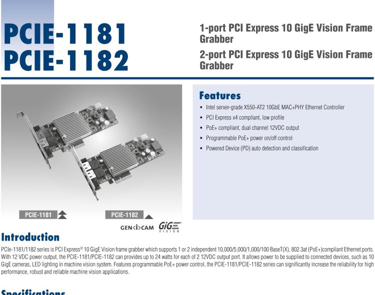 研華PCIE-1182 2端口 PCI Express 10GigE 視覺(jué)圖像采集卡