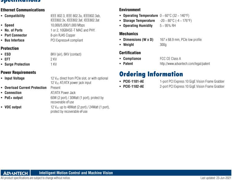 研華PCIE-1182 2端口 PCI Express 10GigE 視覺(jué)圖像采集卡