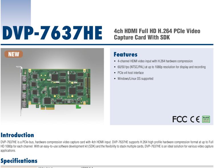 研華DVP-7637HE 4ch HDMI Full HD H.264 PCIe Video capture Card With SDK